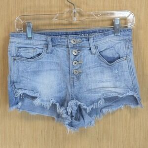 Vanilla Star‎ Denim Short Blue High Rise Shortie Button Fly Distressed Juniors 5